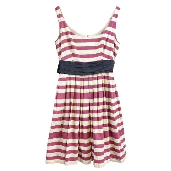 Corey Lynn Calter Anthropologie Caranday Pleated Striped Dress Cream Pink Size 0 - Picture 1 of 7